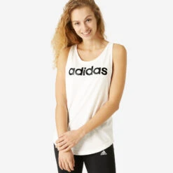 ADIDAS Fitnesstopje Voor Dames Linear Katoen Recht Model X-rug Wit